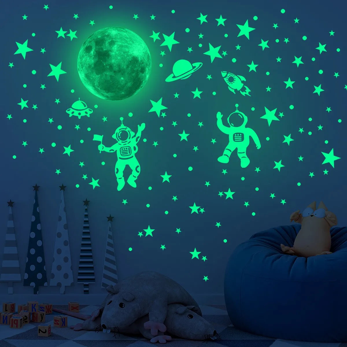 Glow-in-the-Dark Moon & Stars Wall Stickers